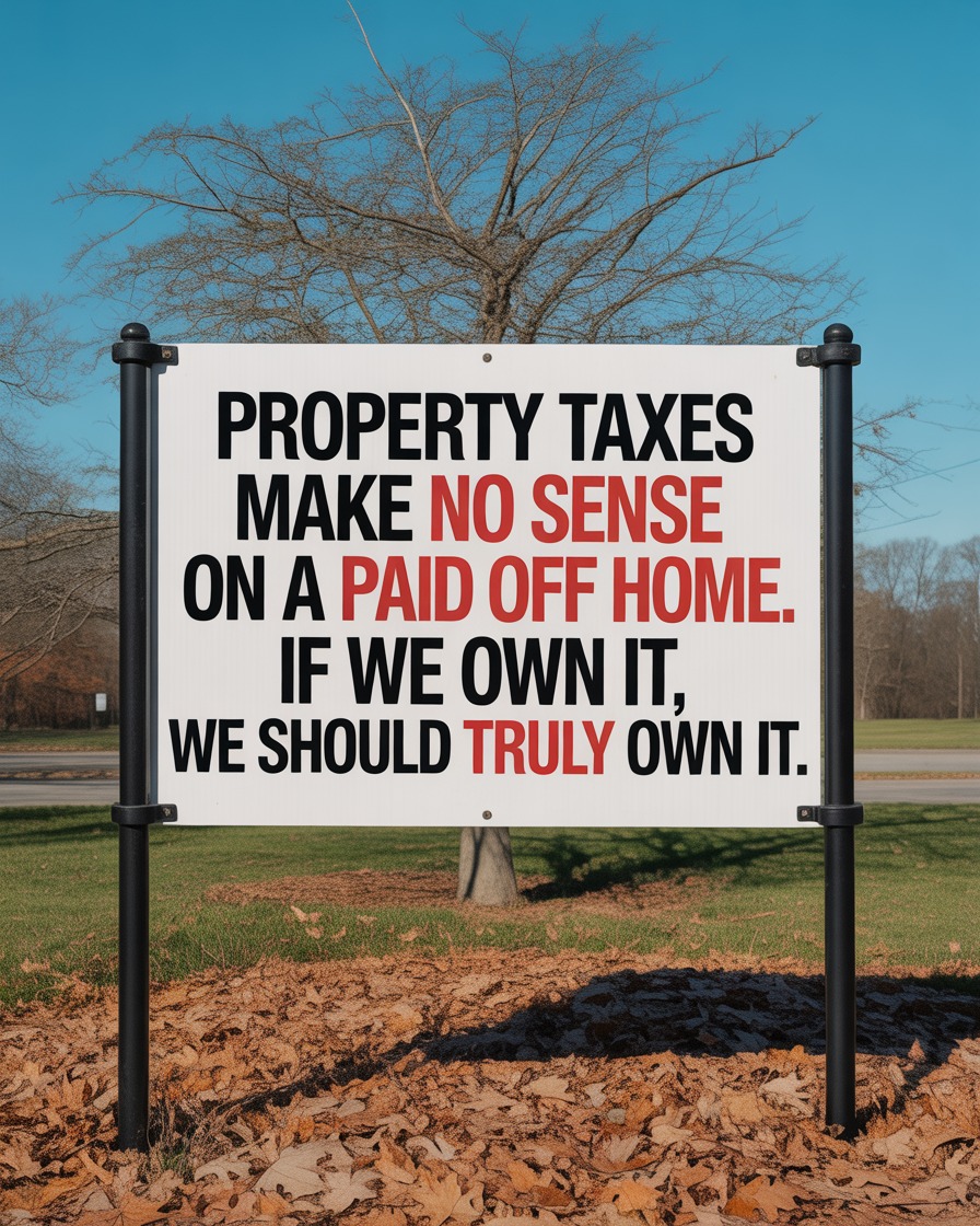 Sign Questions the Logic of Property Taxes on Fully Owned Homes