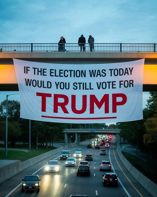 Highway Banner Poses Question About Voter Support for Trump